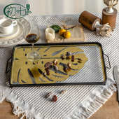 轻奢家用水果盘铁艺金色 饰摆件复古金属茶杯托盘 酒店样板房装