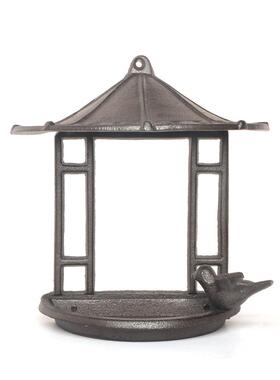 中式凉亭铸铁鸟食盆 收纳金属工艺品摆件 壁挂铁艺喂鸟器花园装饰