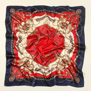 Chain rope printed headscarf Elegant炼条绳索印花包头方巾