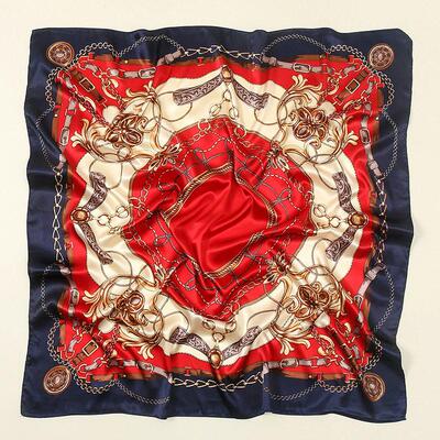 Chain rope printed headscarf Elegant炼条绳索印花包头方巾