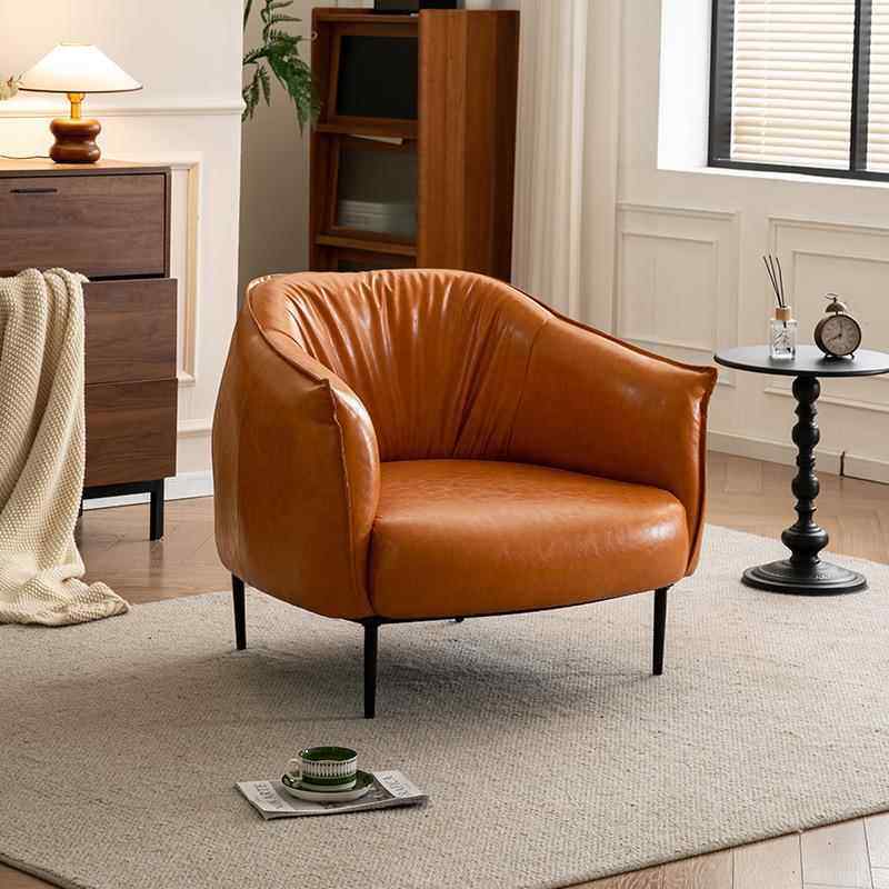 轻奢单人沙发椅家用简约小户型客厅卧室公寓酒店接待皮艺懒人沙发