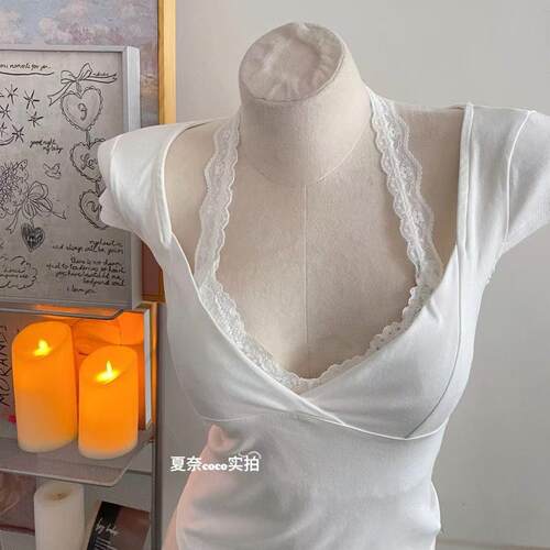 Aoyuko法式白色挂颈蕾丝内搭内衣夏季薄小胸少女纯欲美背心式文胸