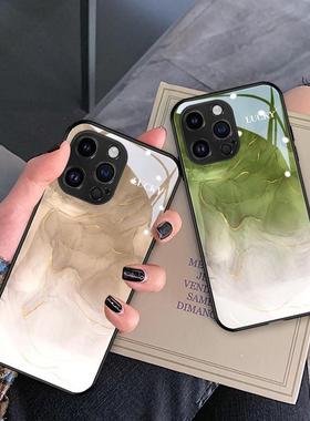 创意金箔绿墨适用小米14手机壳13pro钢化玻璃K40s情侣NOTE11爆款新款适用于苹果17promax手机壳iphone16巨好