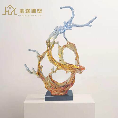 现代轻奢创意透明树脂浪花酒店客厅玄关样板间软装雕塑工艺品