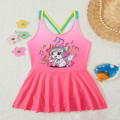 One piece shoulder strap color blocked children's swimsuit