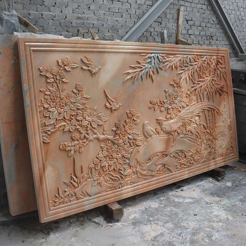 石雕浮雕壁画大理石玄关屏风照壁户外建筑别墅外墙雕花石材影壁画