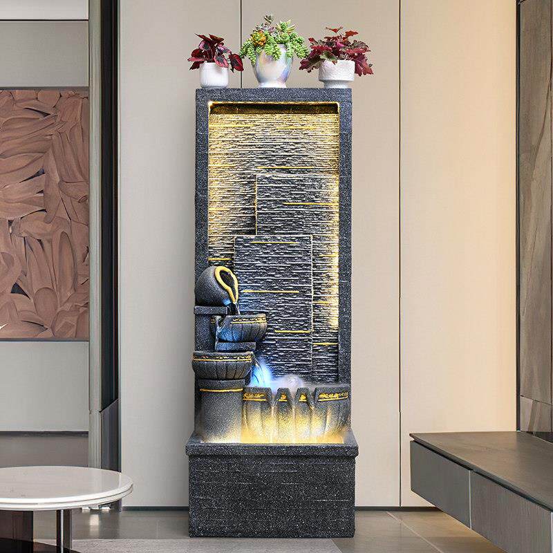 流水喷泉招财风水轮水幕墙落地加湿器摆件客厅家居装饰品开 业乔