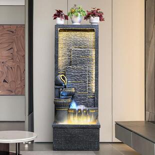 流水喷泉招财风水轮水幕墙落地加湿器摆件客厅家居装 业乔 饰品开