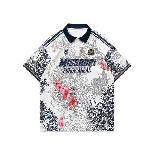 Vintage Dragon Print Floral Loose Fit Short Sleeve Tee