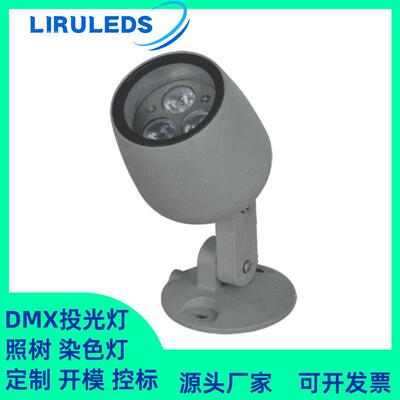 DMX512户外全结构防水泛光灯公园文旅景观亮化全彩染色6W投光灯
