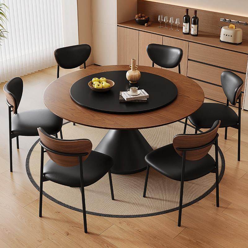 实木圆桌胡桃木家用小户型中古风圆形吃饭桌子带旋转转盘岩板餐桌,住宅家具,实木餐桌,淘宝优惠券,粉丝福利购,淘宝优惠卷