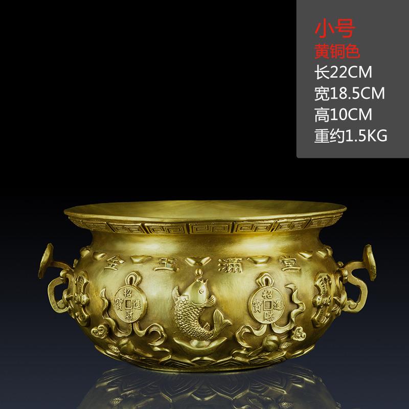 高档纯黄铜五路财神装聚宝盆摆件艺家居客铜聚宝盆工厅品办公室饰