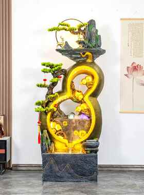 中式流水喷泉葫芦摆件假山招财开业装饰客厅玄关办公室水景加湿器