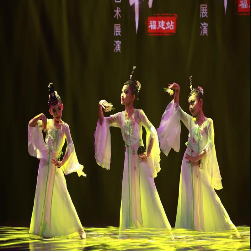 儿童鸳鸯戏水舞蹈服江南可采莲踩花儿童古典舞演出服飘逸渐变舞蹈