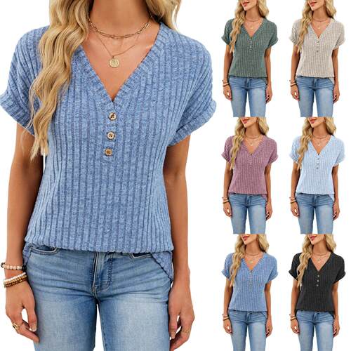 Women's V-neck short sleeved T-shirt
