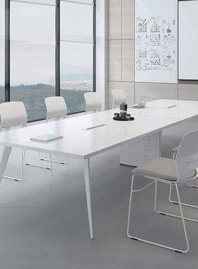 白色会议桌长桌简约现代办公室家俱桌椅组合小型接待洽谈桌工作台
