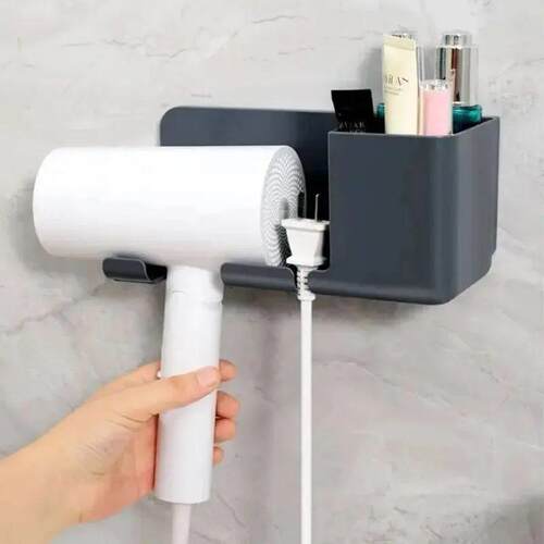1pc Hair Dryer Storage Rack Non Punching Bathroom Wall Mount