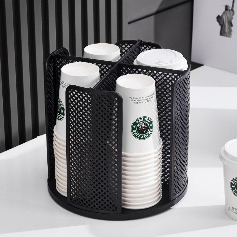 杯架饮水机一次性杯子置物架取杯器桌面水杯纸杯旋转放置托盘