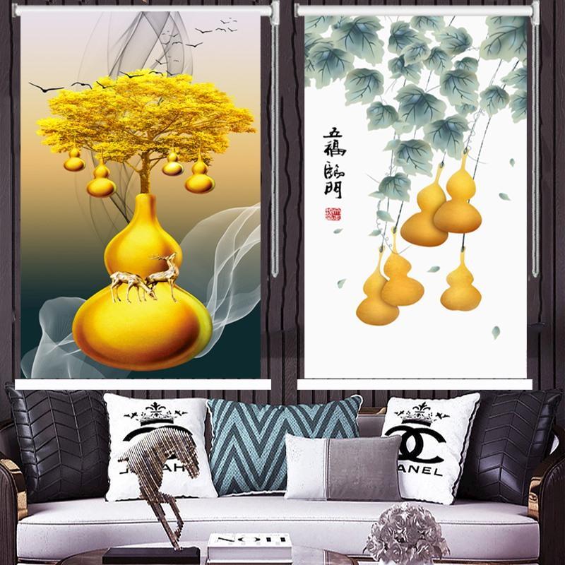 定制卷帘窗帘葫芦福禄柿柿如意发财轻奢玄关风水升降帘办公室挂帘