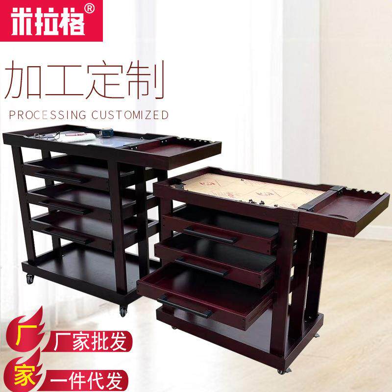 木制油画车移动油画车木制油画小推车置物架木制画柜油画工具