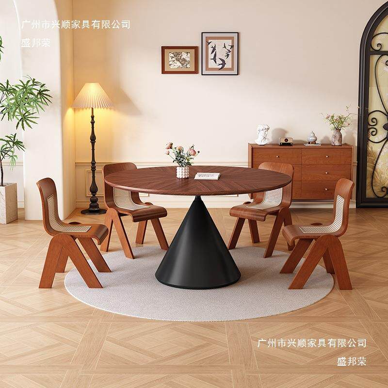实木餐桌椅组合家用小户型客厅圆桌白蜡木设计师沙漏脚饭桌
