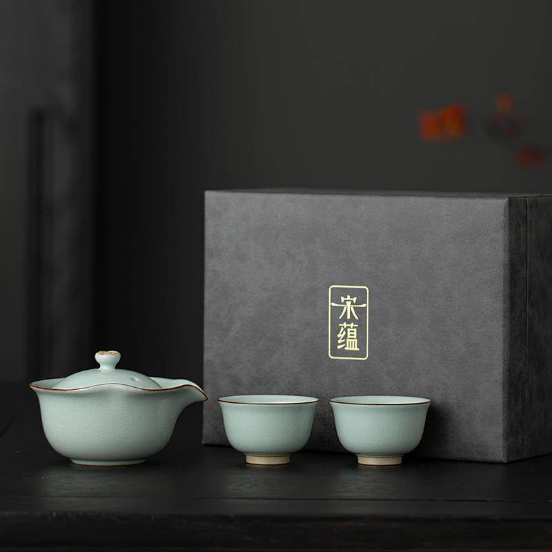 正品送唐丰蕴高端汝一壶两杯二人窑茶具套装2人礼盒人礼品送长宋