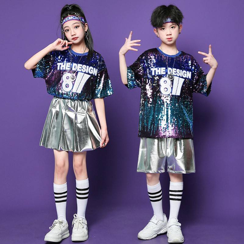 儿童啦啦队演出服男女童街舞架子鼓亮片服装潮幼儿园小学生运动会图片