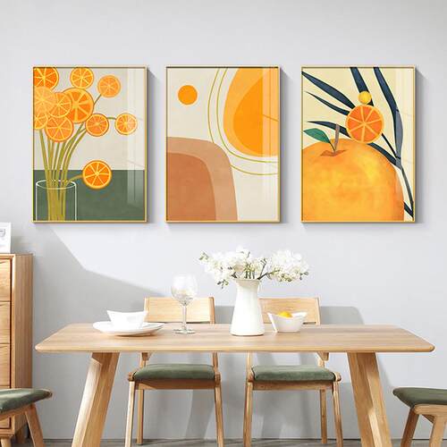 代简约装饰画橙色水果餐清厅组合壁画现北欧新背饭厅景墙创意B-81
