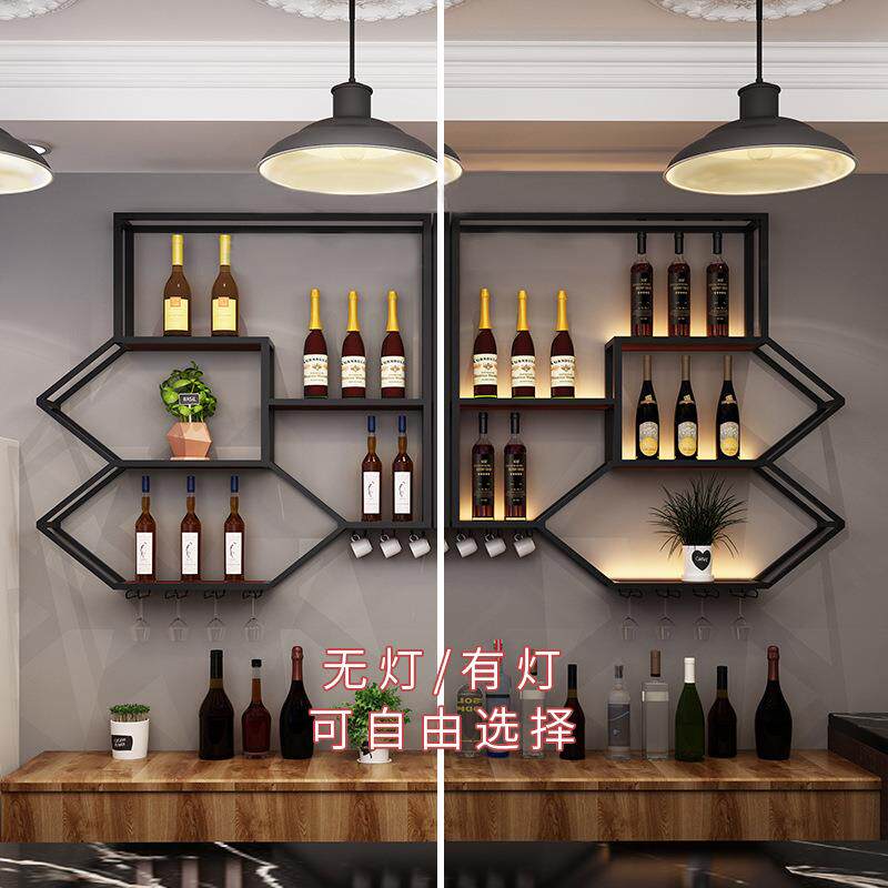 家用客厅墙上酒柜餐厅创意轻奢酒吧壁挂式置物架简约铁艺酒架现代