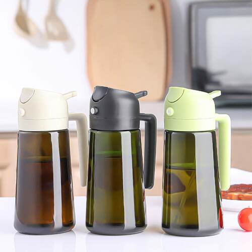 新款避光玻璃瓶喷油壶厨房两用喷油瓶二合一家用玻璃油壶470ML