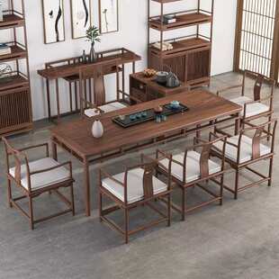 新中式老榆木茶桌禅意功夫茶台家用会客室茶台办公室实木泡茶桌椅
