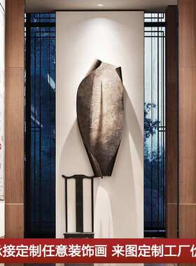 酒店样板间轻奢金属玄关不锈钢墙面艺术装置装饰画实物画壁画挂画