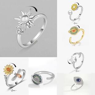 Anti Stress Anxiety Ring For Women Satinless Steel Sunflower