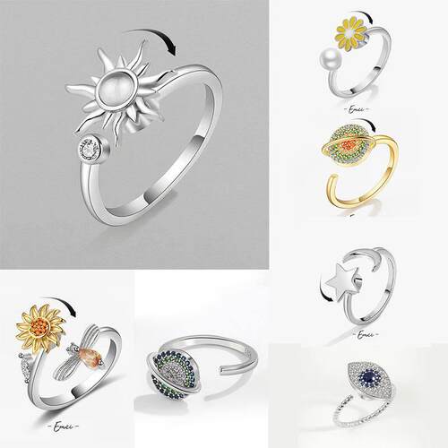 Anti Stress Anxiety Ring For Women Satinless Steel Sunflower