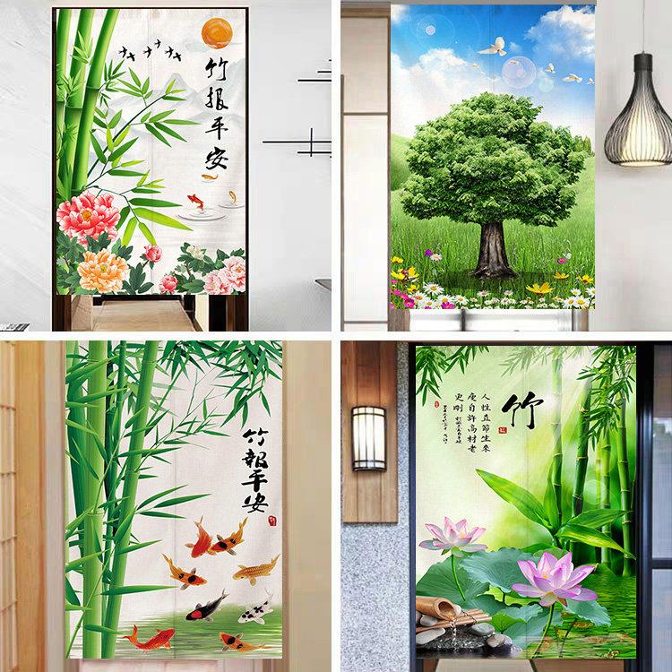 中式竹子布艺门帘中国风竹报平安家用厨房挂帘卧室化妆室隔板帘子