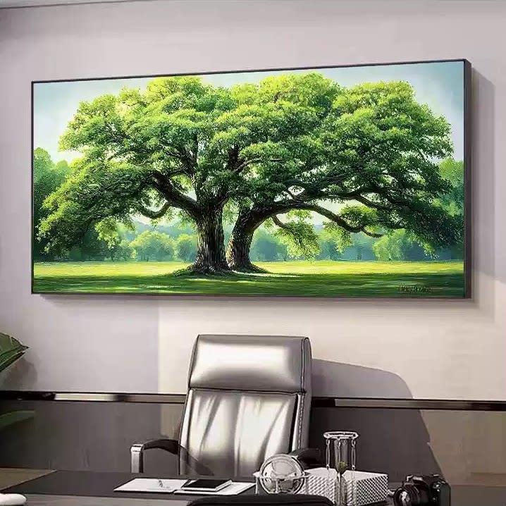 阳光树林绿色草地客厅沙发卧室装饰画公园树木大树墙壁壁画森林画
