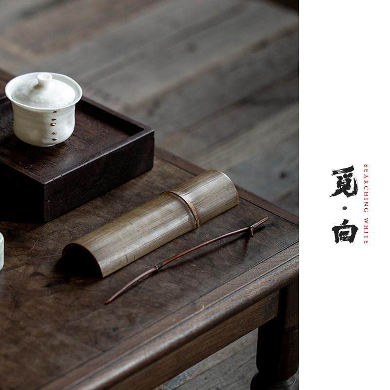 觅白竹制茶则天然老竹碳化茶道配件醒茶具两件套茶匙茶针带节复古