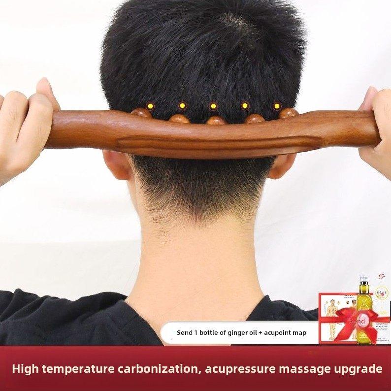 碳化五珠擀筋棒碳化双排20珠擀筋棒按摩小号赶筋棍颈椎按摩器手动