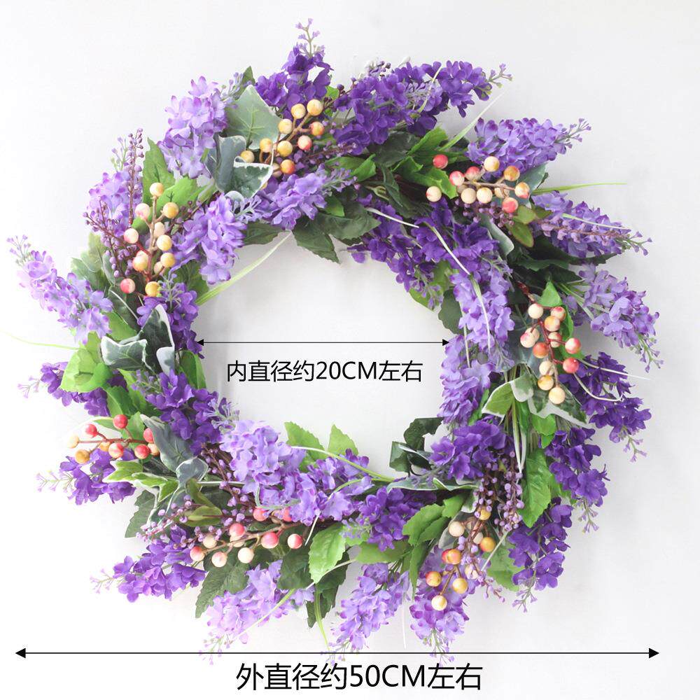 薫衣草浆果花环50CM20寸仿真花环门饰装饰绢布花门环壁挂墙饰挂饰