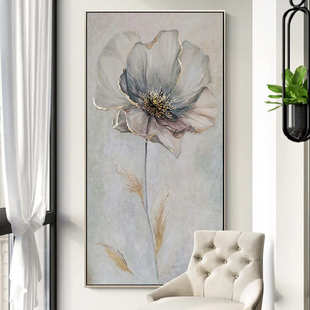 手绘油画花卉玄关画现代轻奢竖版落地挂画 走廊过道正对门装饰画