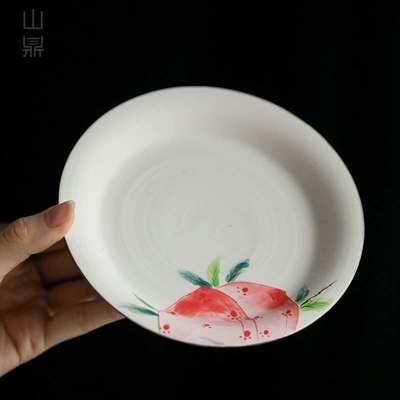 山鼎手绘粉引白干泡壶承寿桃茶壶盖碗垫诧寂风功夫茶具点心茶点盘