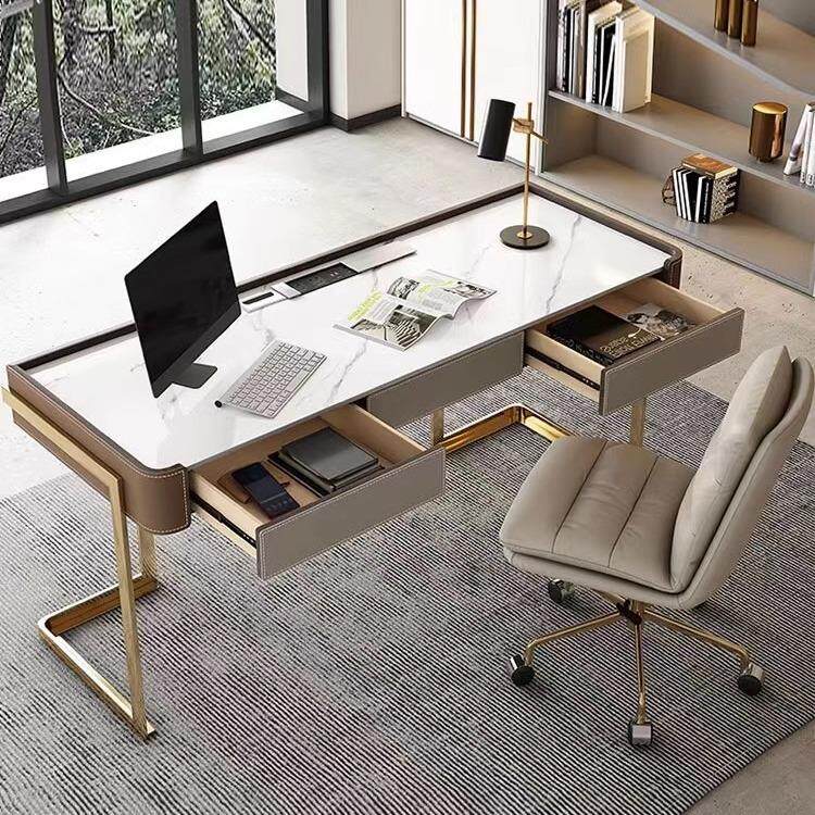 轻奢岩板书桌高端电脑桌现代办公桌简约书桌设计师书房家用写字台