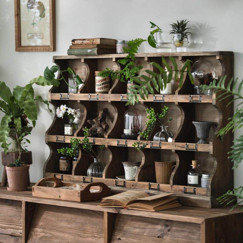 润家家居覆古做旧实木客厅装饰柜日式桌面收纳展示柜多宝格杯架