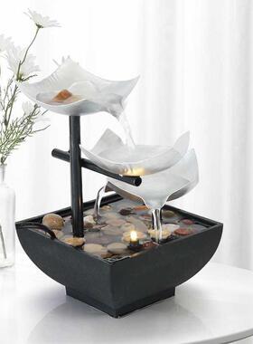 程序员桌面流水摆件高山心情办公室茶台清新装饰开业送礼