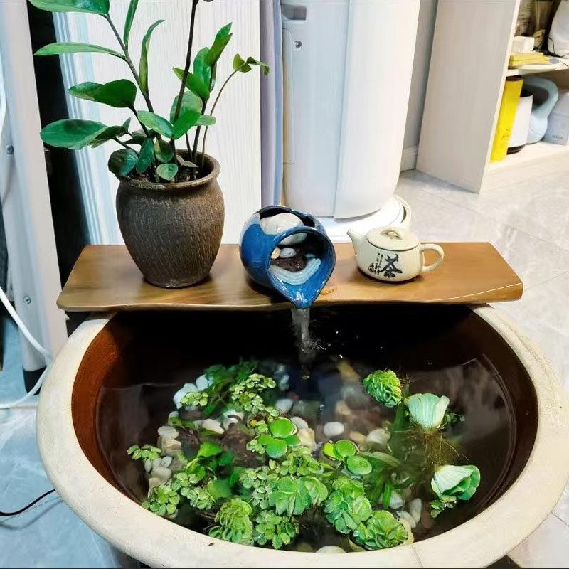 古鱼缸流水板偏转隔板储物架实木托盘园林绿化一字板不对称圆木板