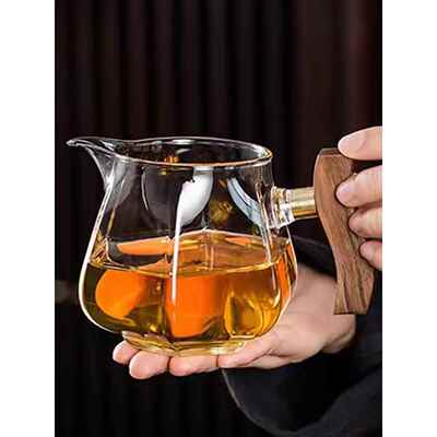 新丰香六角形木玻璃公平杯茶隔板功夫茶具茶漏集成杯耐热玻璃