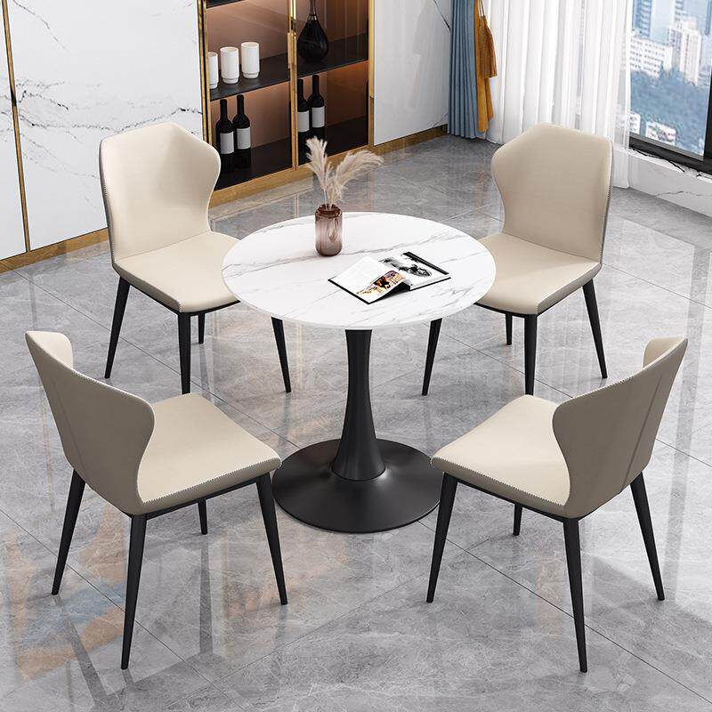 轻奢岩板餐桌办公休闲会客接待洽谈桌椅组合阳台桌子郁金香小圆桌