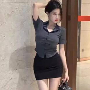 OL制服套装 职业工作服收腰白衬衫 衬衫 性感秘书短袖 女夏设计感修身