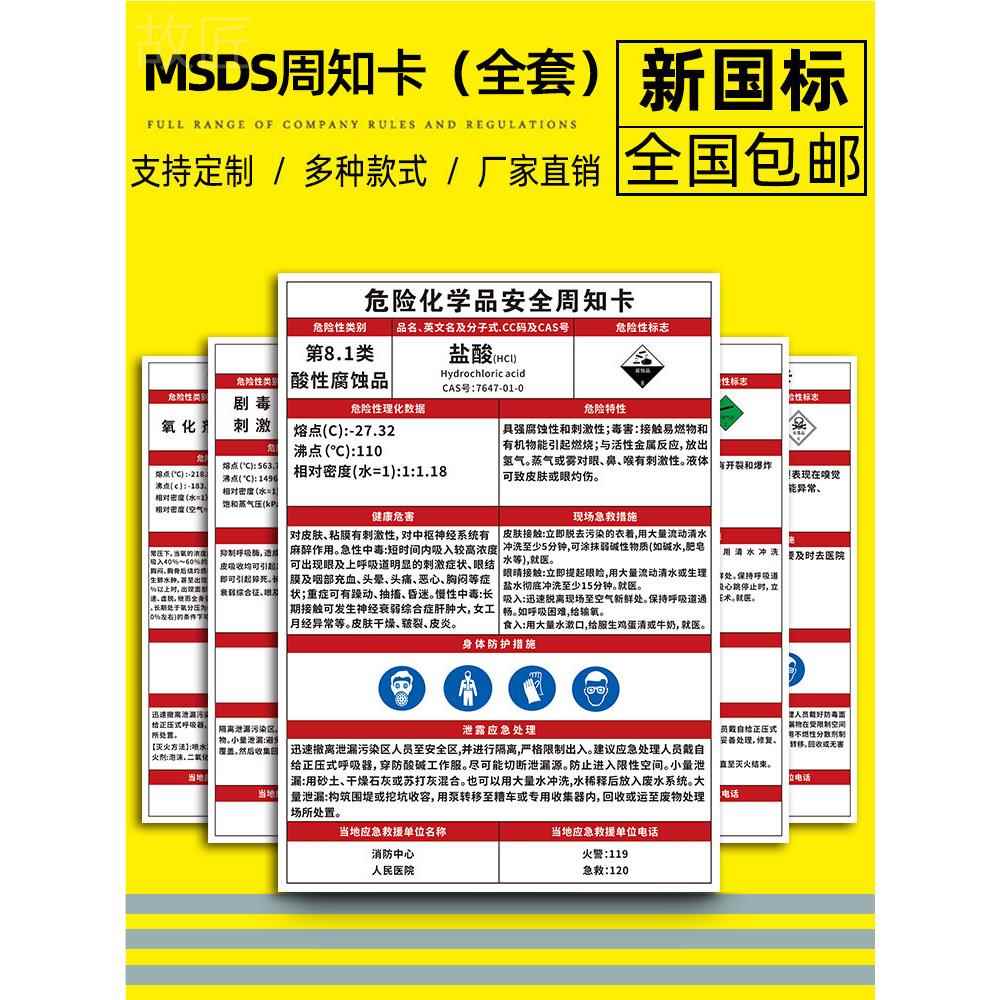 危险化学品安全周知卡MSDS告知牌乙醇/油漆/稀释剂/氧气/甲苯/氢氧化钠/天然气/硫酸标识牌