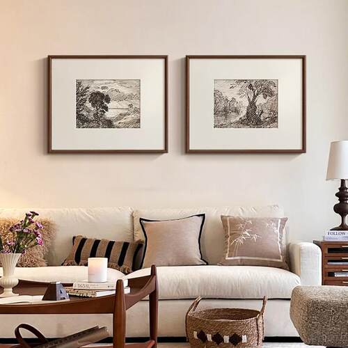 素描森林风景画》法式中古风小众艺术挂画北欧复古客厅玄关装饰画
